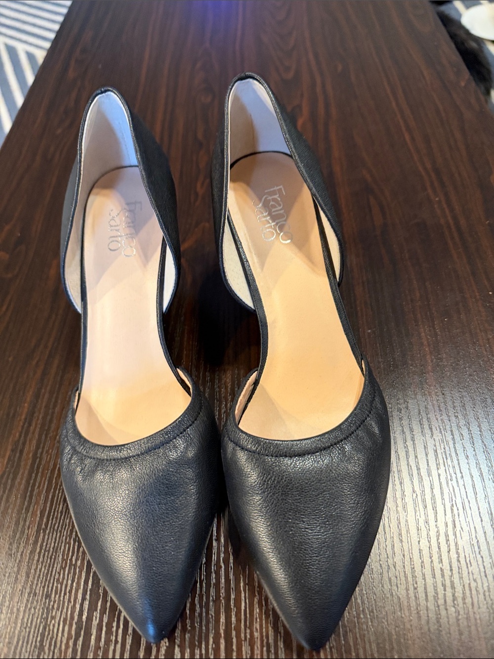 Franco Sarto Black Pointed D'Orsay Wedge Heels